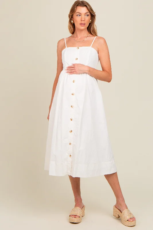 Women's midi dress sew pop -Ivory Sleeveless Button Down Maternity Midi Dress