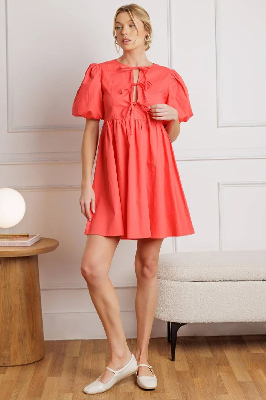 ladies-mini-dress-buttoned-bop-Timeless Anyways Woven Mini Dress in Coral Red