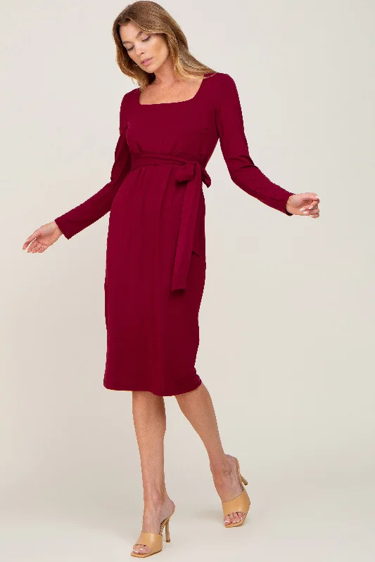 Women's midi dress warm pop -Burgundy Basic Square Neck Midi Dress