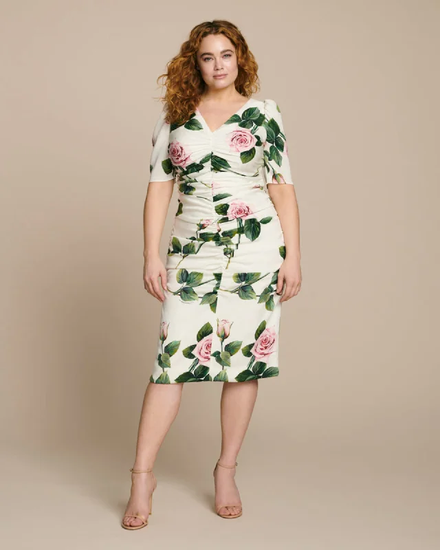 ladies-floral-dress-wildflower-wind-V-Neck Floral Dress with Ruching | Floral