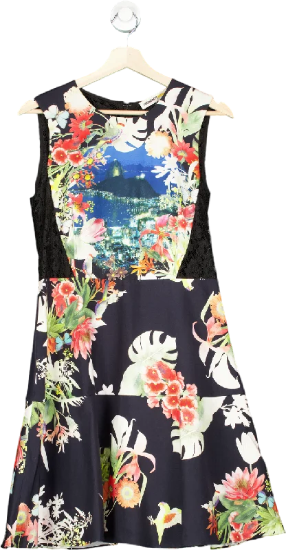 ladies-floral-dress-short-sleeve-breeze-Clements Ribeiro Black Floral Dress UK 12