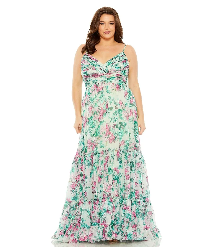 ladies-floral-dress-limited-lily-Floral Printed Tiered Ruched Gown | Green Multi