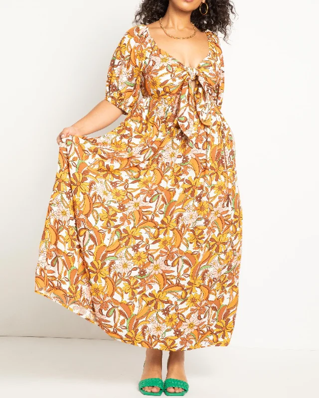 ladies-floral-dress-a-line-azalea-Isabella Safari Floral Summer Dress | Yellow / Rust