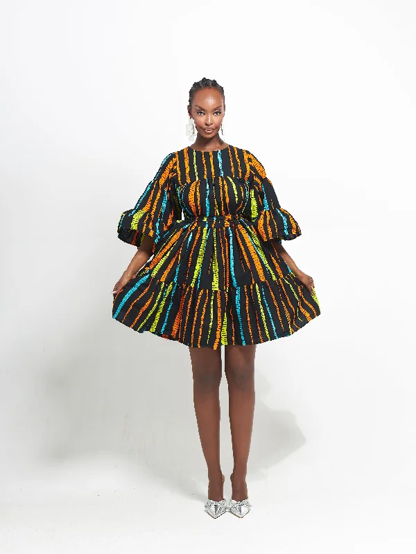 ladies-mini-dress-weekend-wow-DELE African Print Tiered Mini Dress