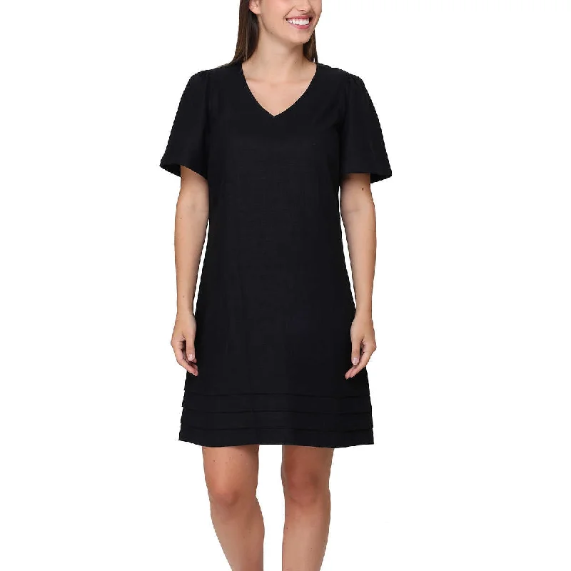 ladies-mini-dress-black-bold-Nicole Miller Women's V-Neck Linen Blend Mini Dress