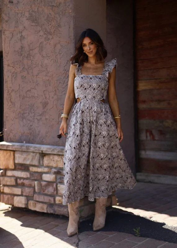 ladies-floral-dress-modern-marigold-Brown Floral Embroidered Dress