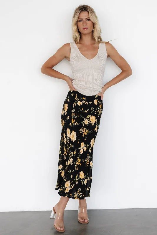 ladies-floral-dress-flared-fawn-Fairchild Skirt | Black Floral