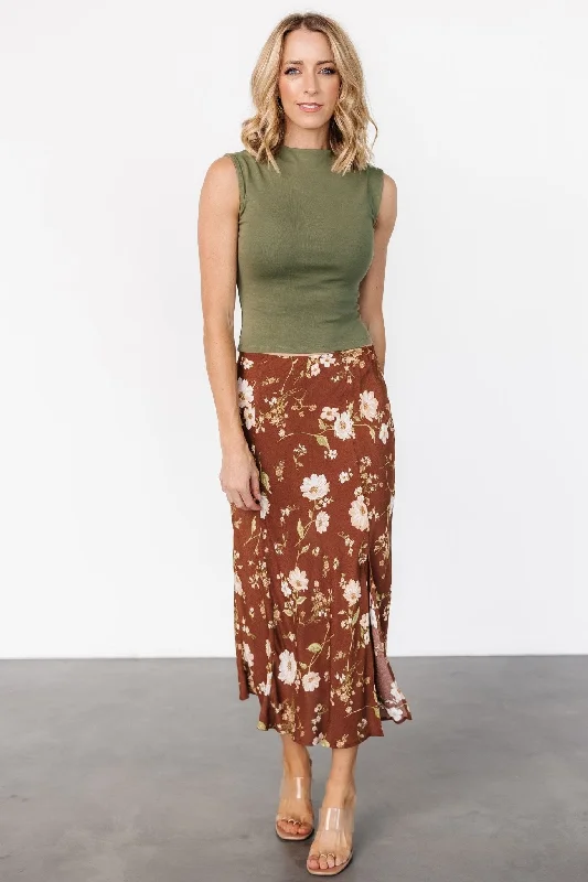 ladies-floral-dress-bell-sleeve-bliss-Fairchild Skirt | Brown Floral