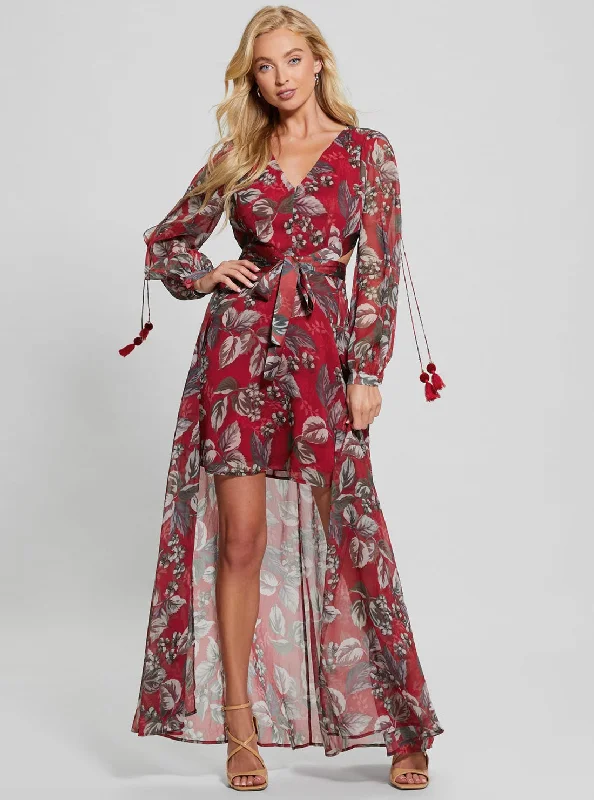 ladies-floral-dress-fitted-fuchsia-Red Floral Farrah Multi Maxi Dress