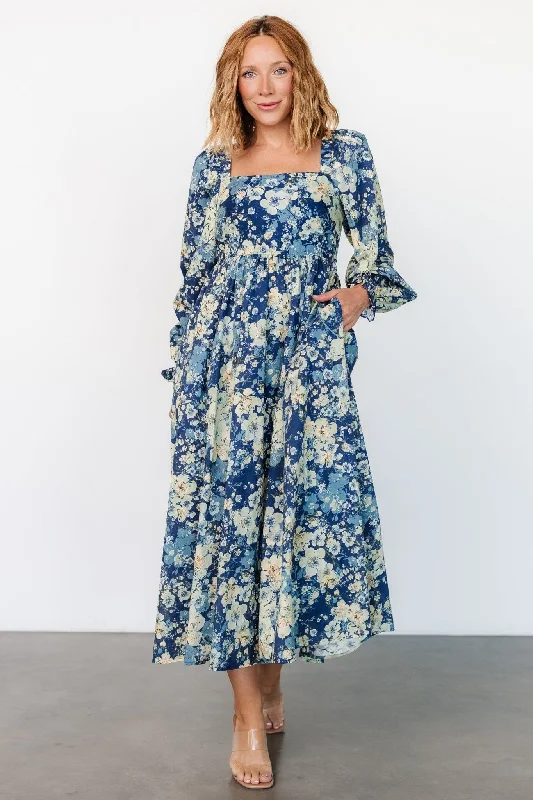 ladies-floral-dress-swingy-sprig-Twyla Dress | Blue + Cream Floral