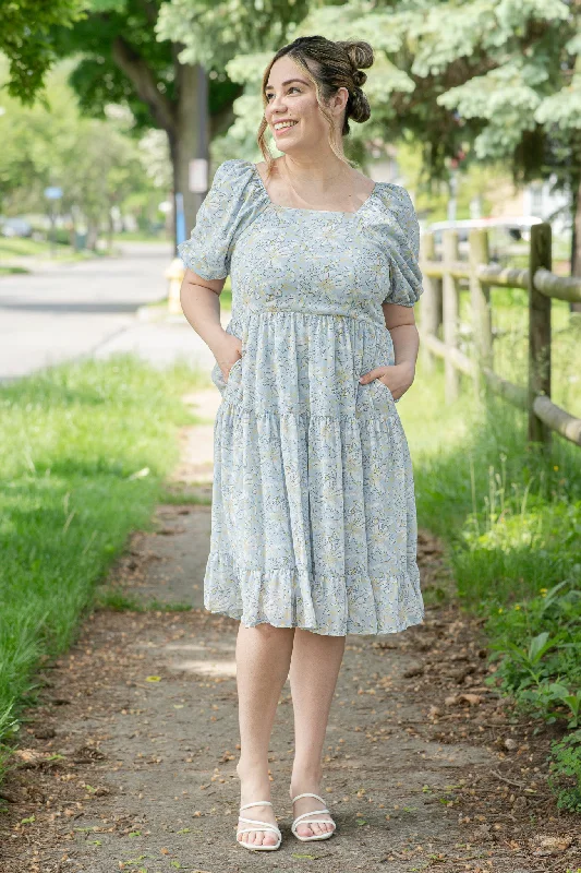 ladies-floral-dress-tropical-twirl-The Poppy in Cool Blue Floral